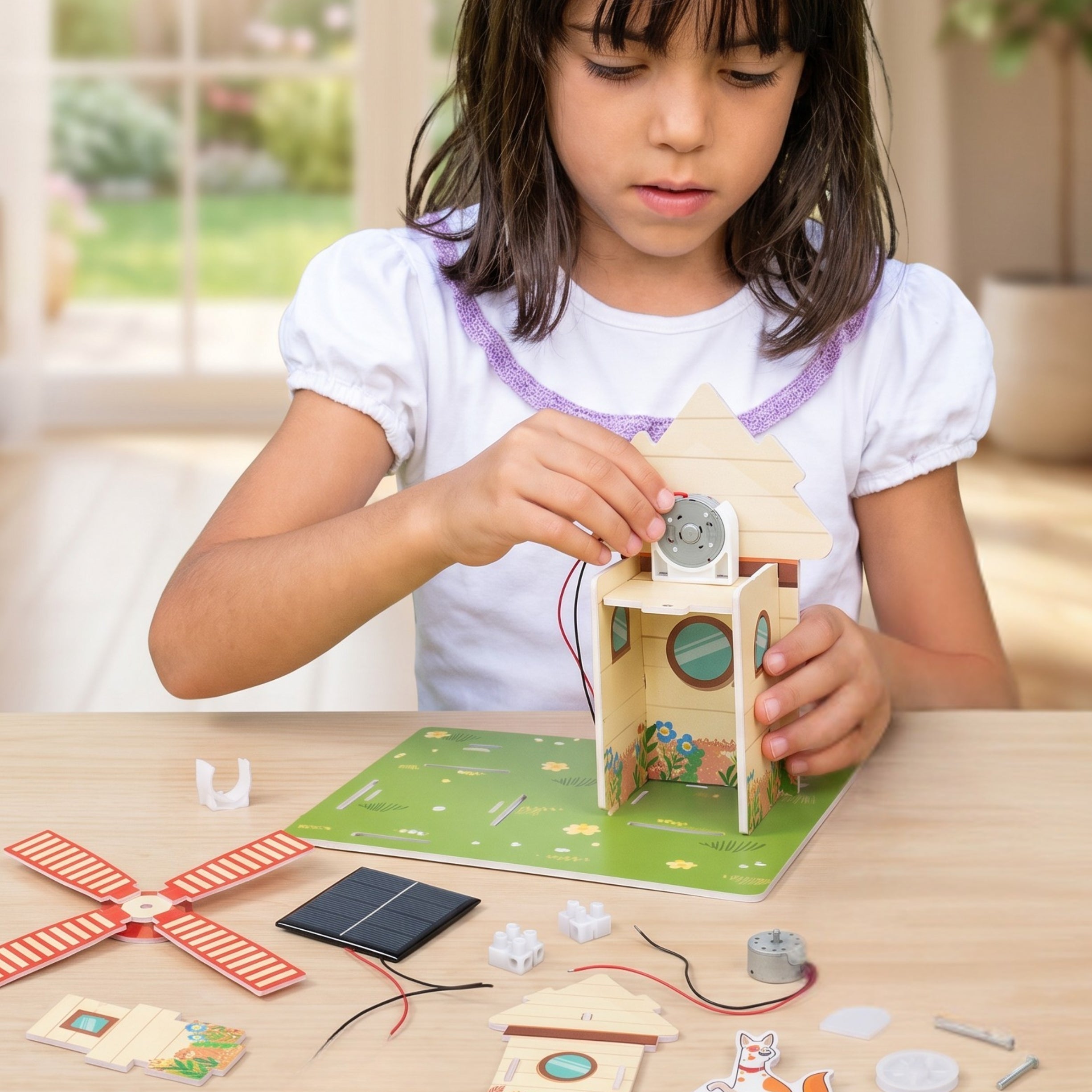 Casa con molino de energía solar - Kit STEAM armable