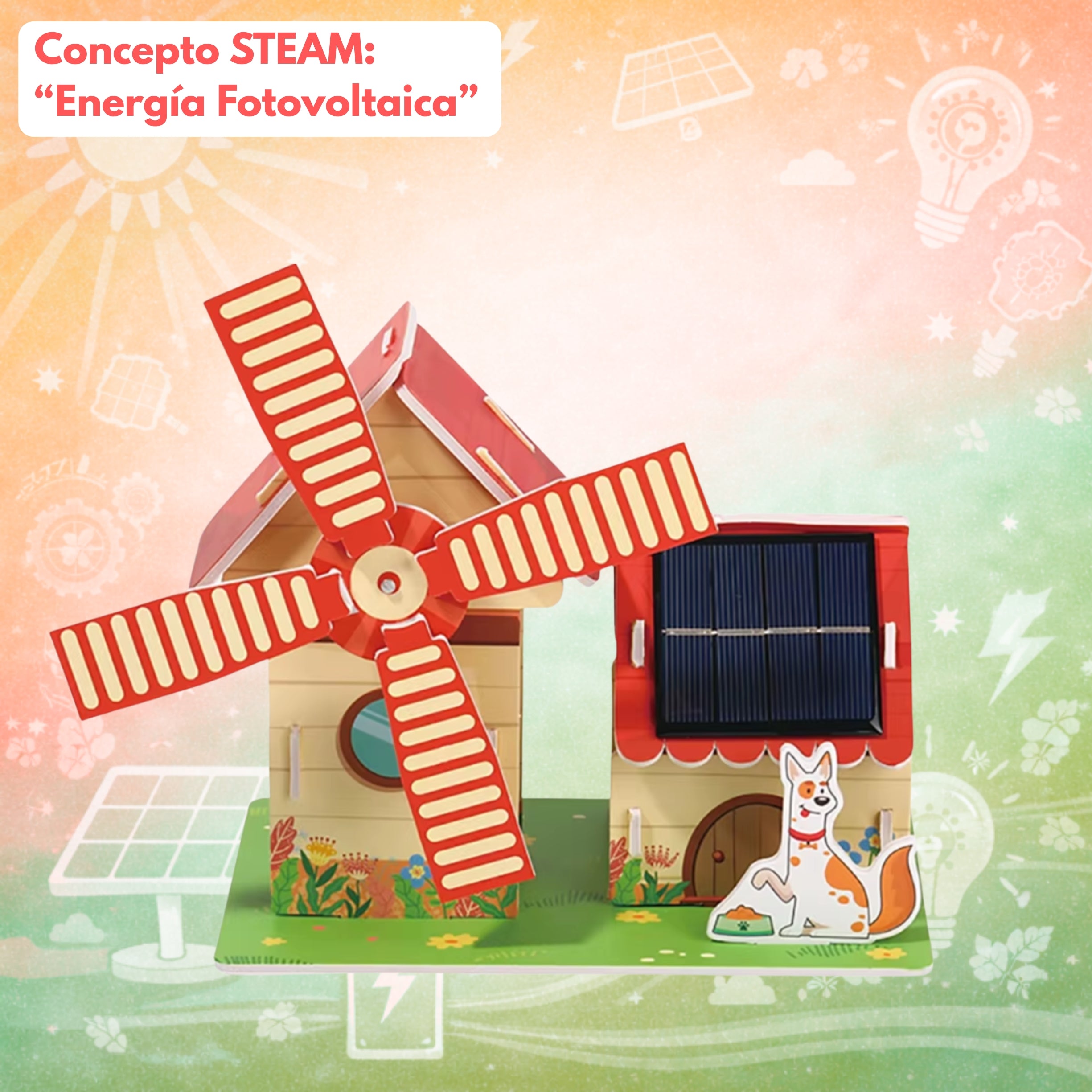 Casa con molino de energía solar - Kit STEAM armable