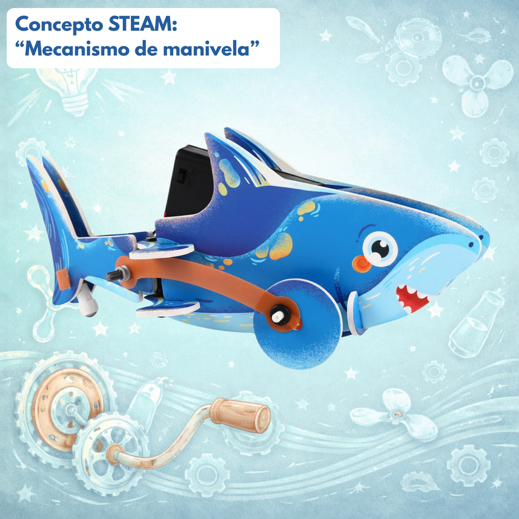 Tiburón de movimiento zig zag - Kit STEAM armable
